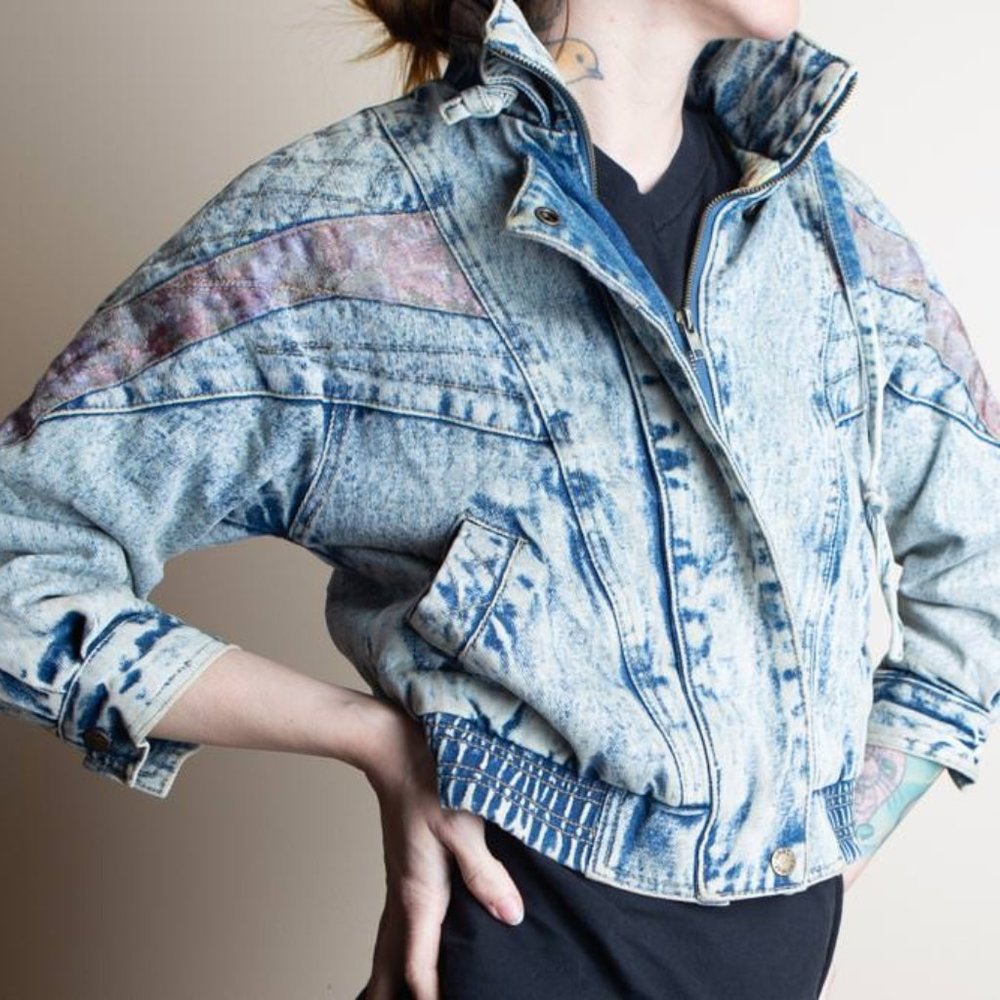80s / 90s vintage acid wash denim cropped jacket